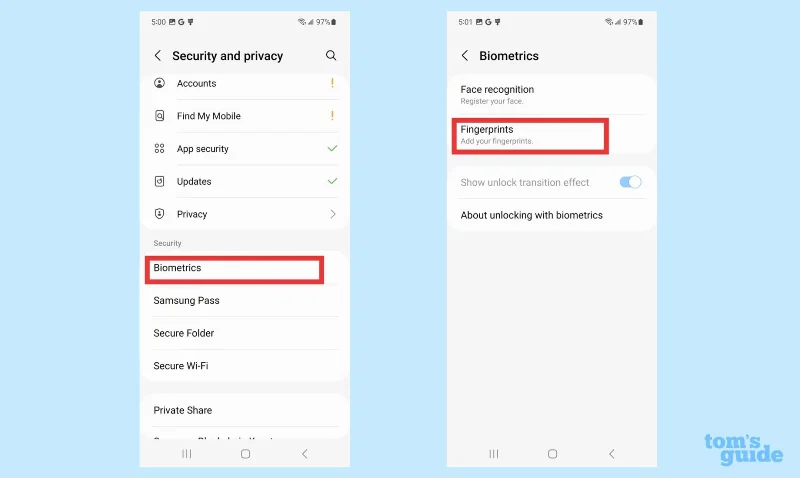So richten Sie den Fingerabdrucksensor auf dem Galaxy S23 ein