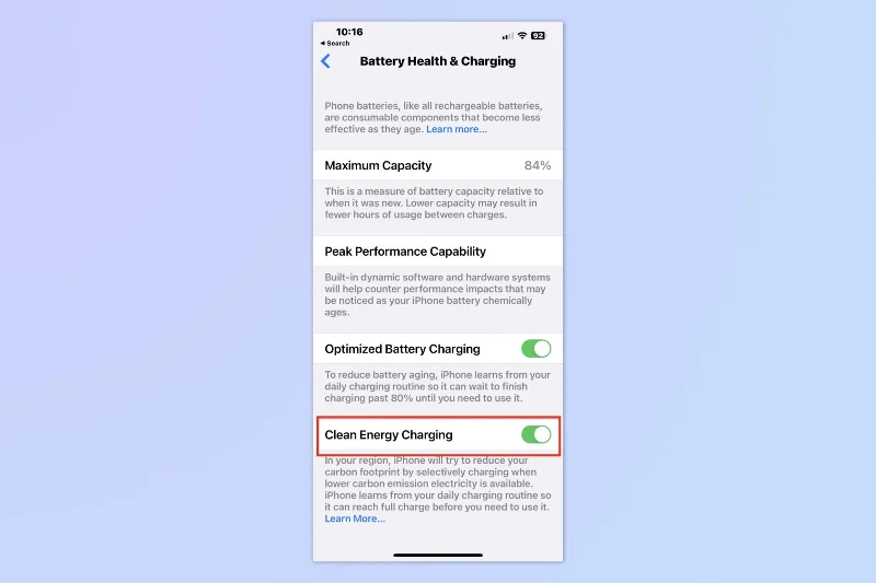 So deaktivieren Sie Clean Energy Charging auf dem iPhone