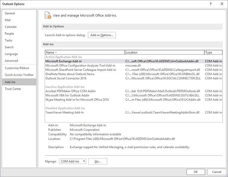 Tắt Microsoft Outlook Add-in Tắt Microsoft Outlook Add-in
