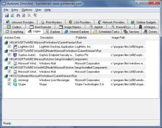 Sysinternals Autoruns Startup Information Utility