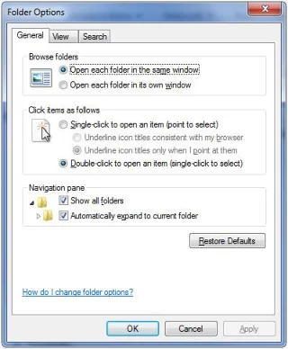 Hiển thị thư mục trong ngăn bên trái của Windows Explorer trong Windows