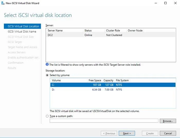 Tạo Máy chủ lưu trữ iSCSI Windows và Đính kèm Máy khách iSCSI
