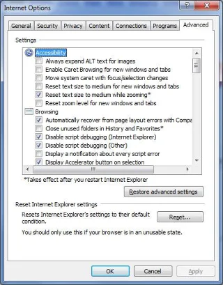 Định cấu hình các tùy chọn Internet Explorer