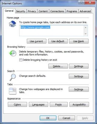 Định cấu hình các tùy chọn Internet Explorer